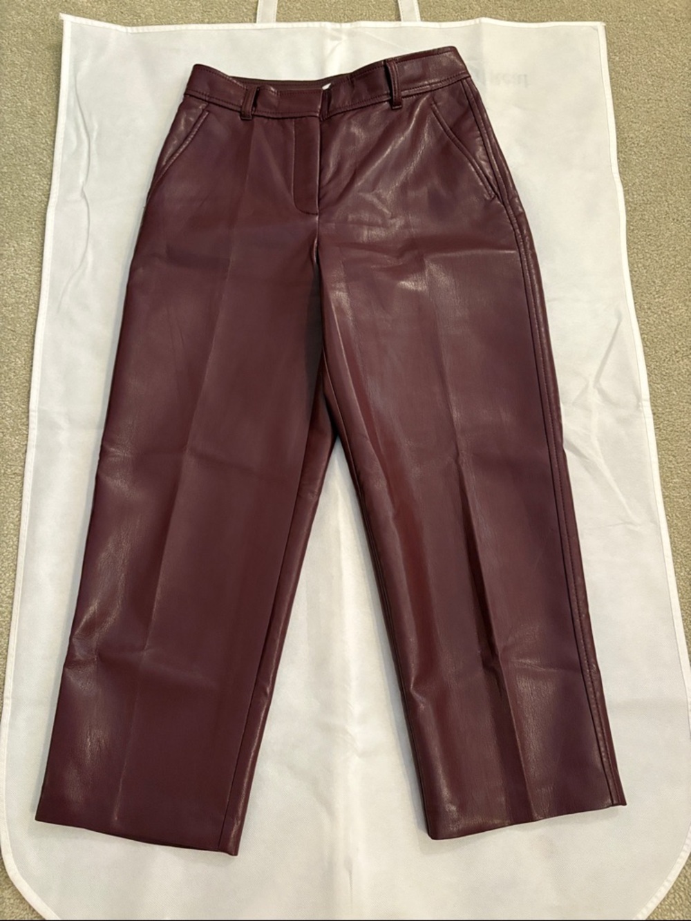 Babaton Wine-Red Vegan Cropped Leather Pants, size 2
